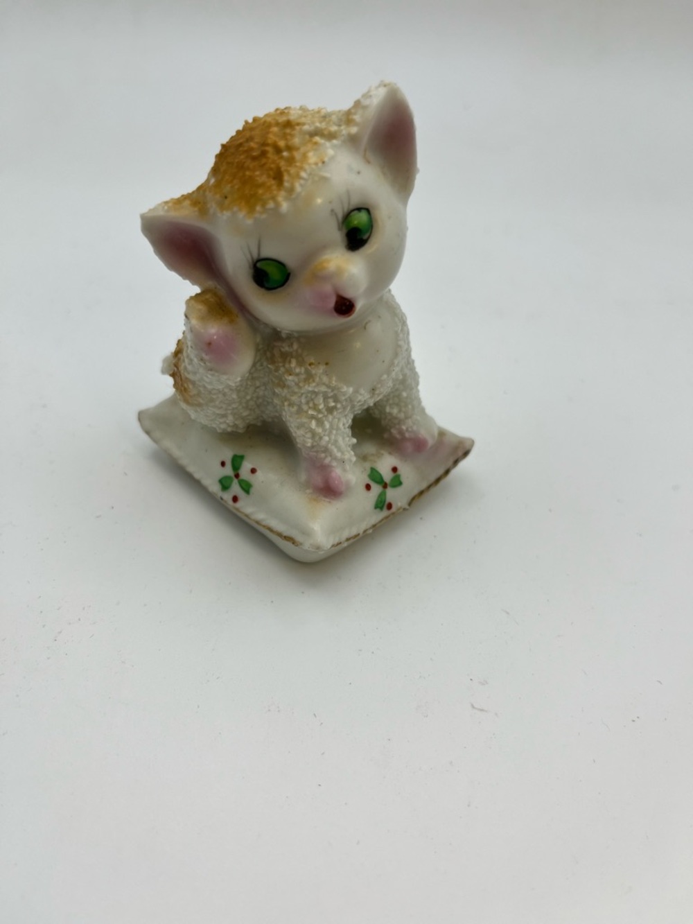 Porcelain Kitten Figurine in White and Gold